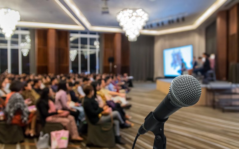 Microphone-in-conference-hall-during-sales-training-seminar